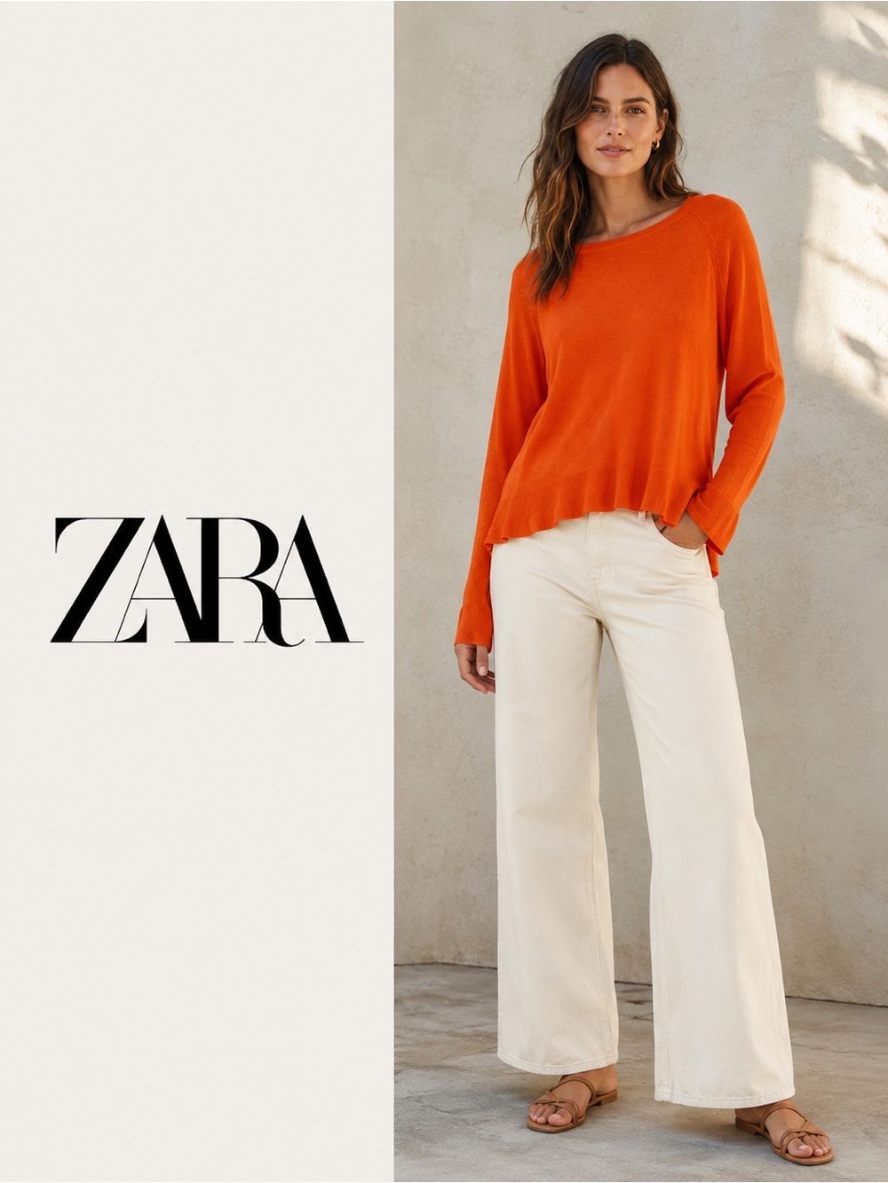 Zara Orange Scoop-Neck Lightweight Sweater